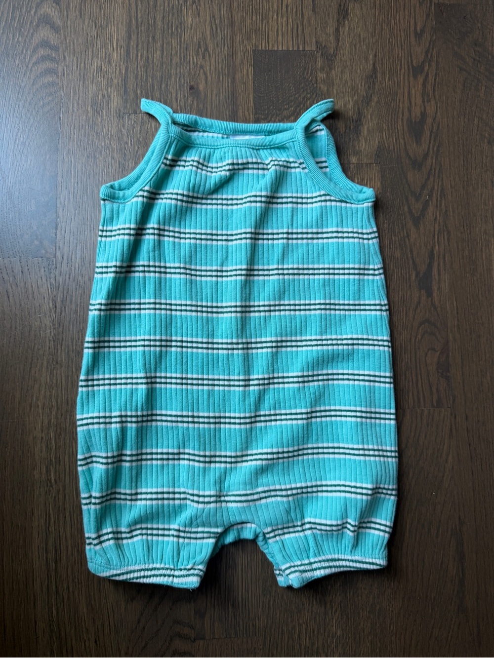 Hanna Andersson Mint Green Striped Ribbed Romper